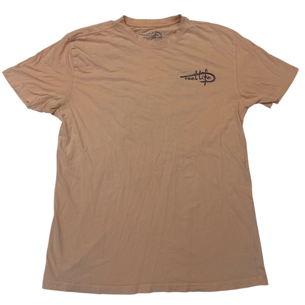 Reel Life Mens Fishing T-Shirt XL Peach Orange Graphic Cotton Short Sleeve Tee